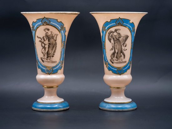 Pair Of Lined Opaline Vases, Late 19th Century