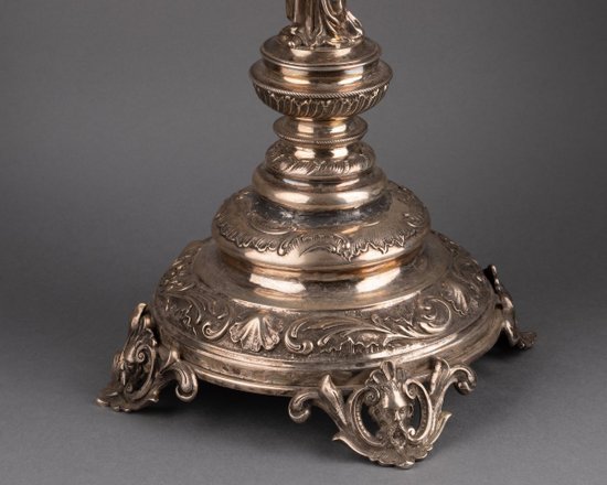 Large Solid Silver Candlestick, 19th Century