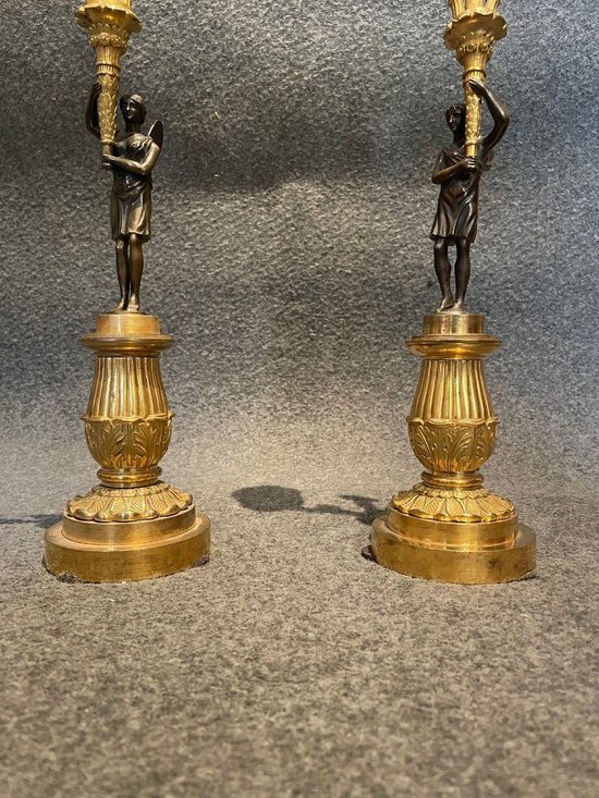 Pair Of Bronze Candlesticks, 19th Century