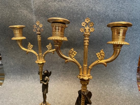 Pair Of Bronze Candlesticks, 19th Century