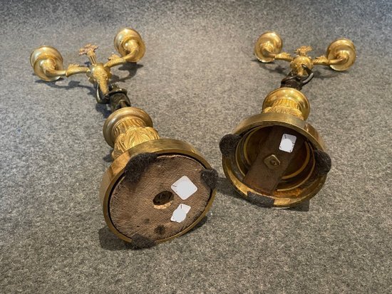 Pair Of Bronze Candlesticks, 19th Century