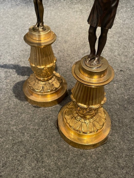 Pair Of Bronze Candlesticks, 19th Century