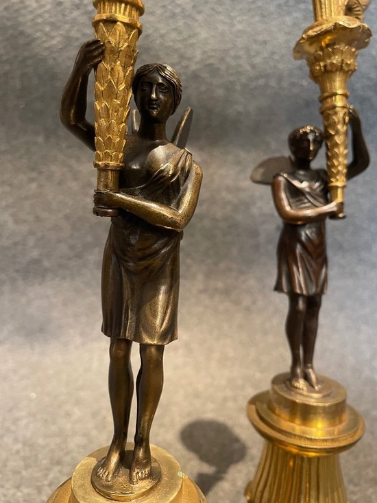 Pair Of Bronze Candlesticks, 19th Century