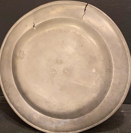 18th century pewter dish representing Saint Barbara