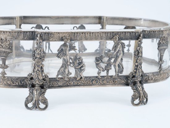 Centerpiece In Silvered Bronze And Crystal, 19th Century