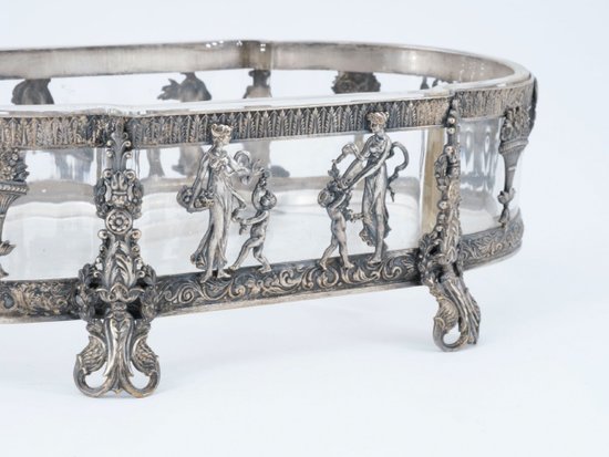 Centerpiece In Silvered Bronze And Crystal, 19th Century