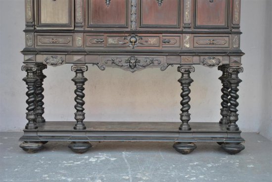 Important Blackened Wood Cabinet Renaissance Style Nineteenth Columns