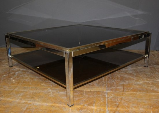 Quadratischer Couchtisch aus Chrom und Messing um 1970