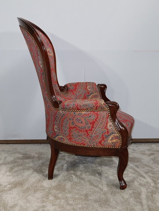 Kleine Bergère aus Mahagoni im Stil von Louis XV, Epoche Napoleon III - Mitte 19.