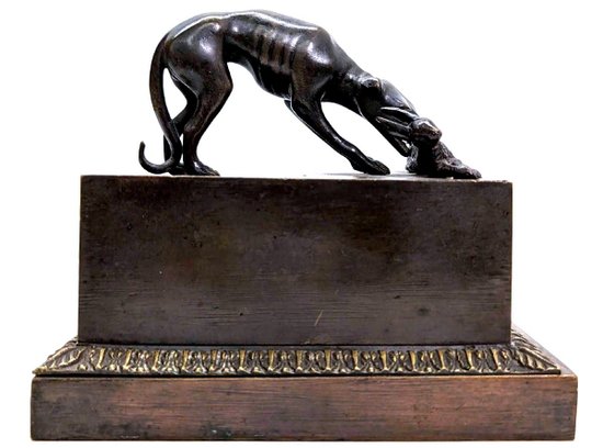 Bronze Restoration Inkwell With Rabbit Hunting Dog Decor