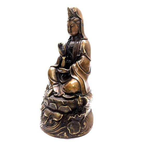 Statuette En Bronze Doré Divinité Asiatique XIXème