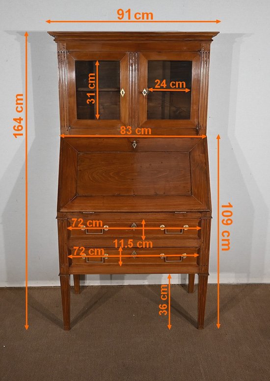 Bureau de Pente Vitrine en Acacia massif, style Louis XVI – 1ère partie XIXe