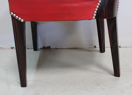 Pair of Chairs in Macassar Ebony and Red Leather – 1930s