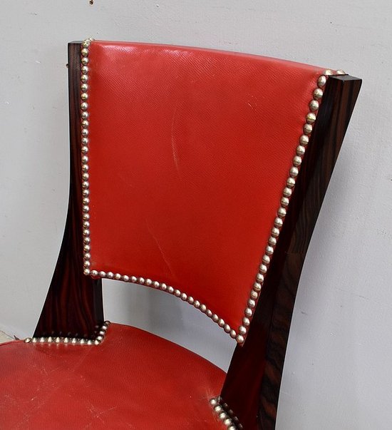 Pair of Chairs in Macassar Ebony and Red Leather – 1930s