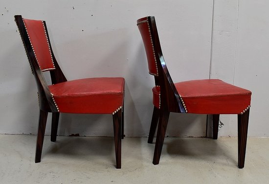 Pair of Chairs in Macassar Ebony and Red Leather – 1930s