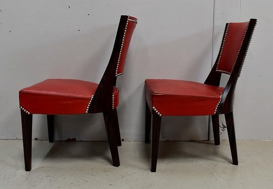 Pair of Chairs in Macassar Ebony and Red Leather – 1930s