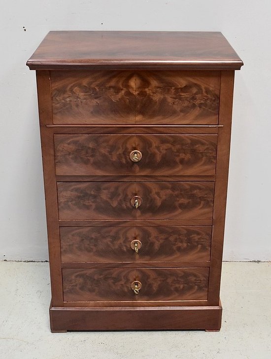 Rare Small Chest of Drawers, in Burl Mahogany Veneer - Late 19th Century