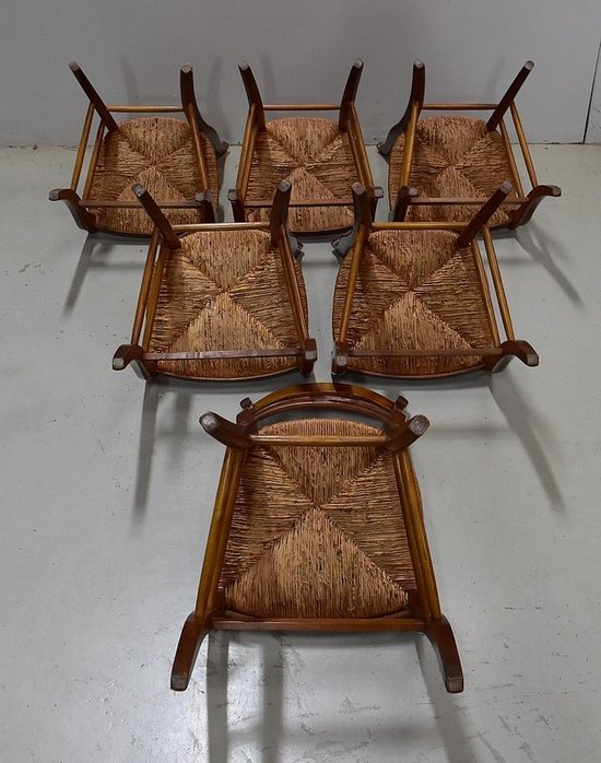 Suite Of 6 Straw Chairs In Cherry - XXth