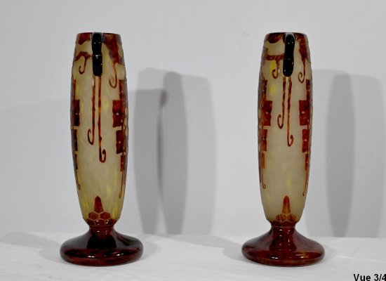 Pair of “French Glass” Vases, signed Charder, Art Deco - 1927