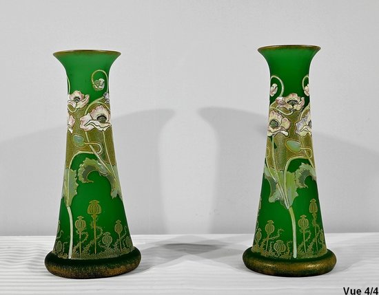 Pair of Glass Paste Vases, Legras, Art Nouveau - Late 19th century