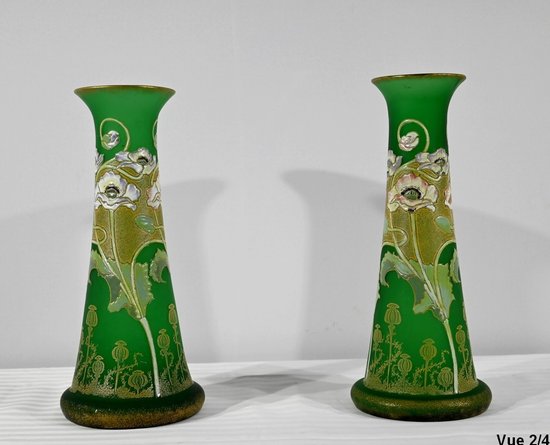 Pair of Glass Paste Vases, Legras, Art Nouveau - Late 19th century