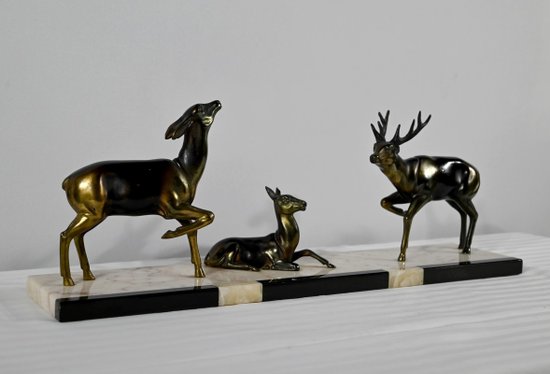 Deer, Doe and Fawn Group in Spelter - Early 20th Century