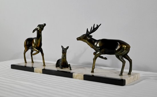 Deer, Doe and Fawn Group in Spelter - Early 20th Century