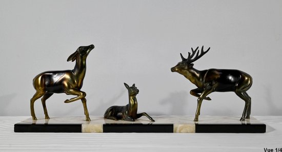 Deer, Doe and Fawn Group in Spelter - Early 20th Century