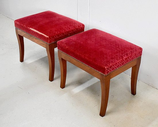 Rare Pair of Solid Mahogany Stools, Directoire period - End of XVIIIth century