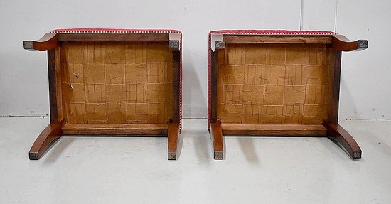 Rare Pair of Solid Mahogany Stools, Directoire period - End of XVIIIth century