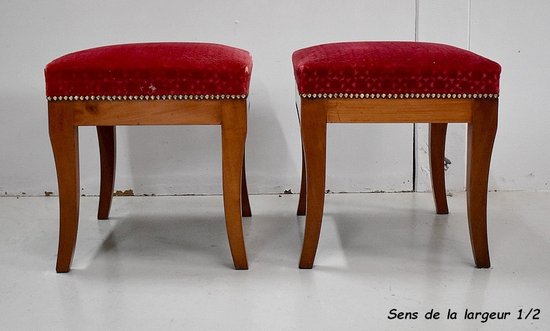 Rare Pair of Solid Mahogany Stools, Directoire period - End of XVIIIth century