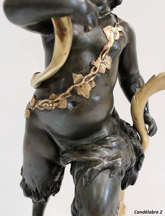 Pair of bronze candelabras "A Love and a Faun", after Clodion and Delarue - End of XIXth century