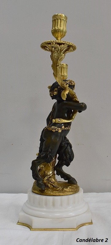 Pair of bronze candelabras "A Love and a Faun", after Clodion and Delarue - End of XIXth century