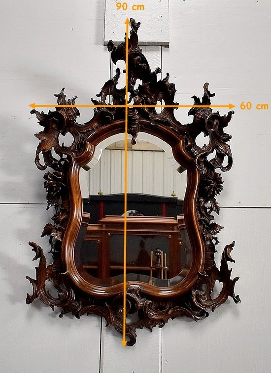 Miroir Rocaille en Noyer massif, style Louis XV - 1900