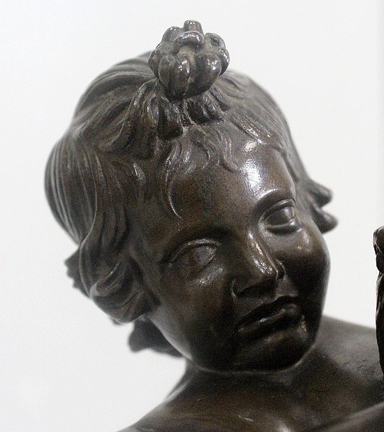 Bronze of a Cherub holding a Goose, by A. Collas – 19th century