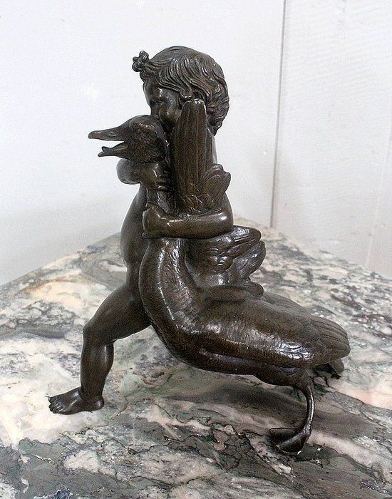 Bronze of a Cherub holding a Goose, by A. Collas – 19th century