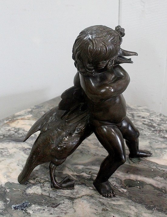 Bronze of a Cherub holding a Goose, by A. Collas – 19th century