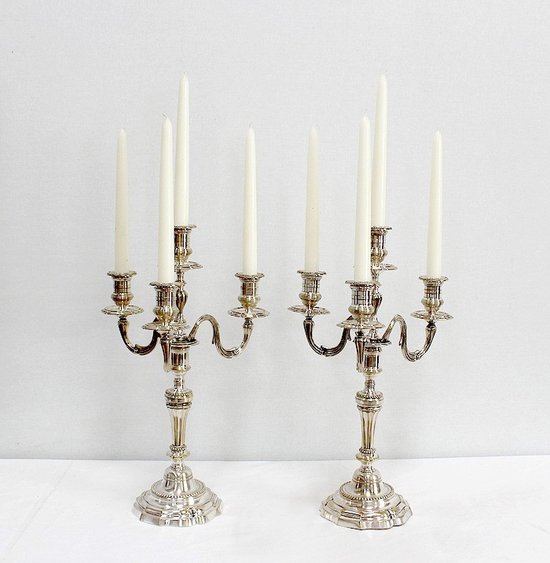 Pair of candelabras in silvered bronze, Louis XVI style - Late 19th century