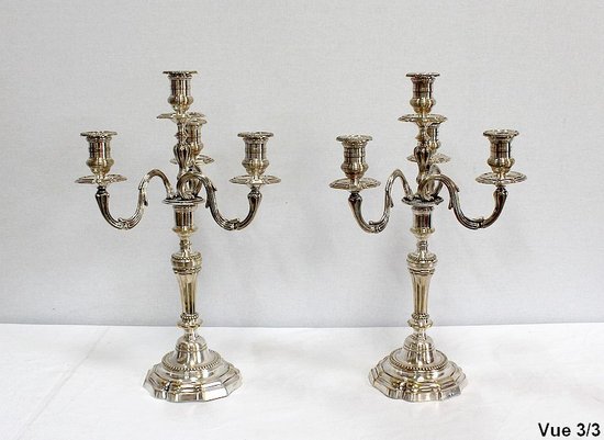 Pair of candelabras in silvered bronze, Louis XVI style - Late 19th century