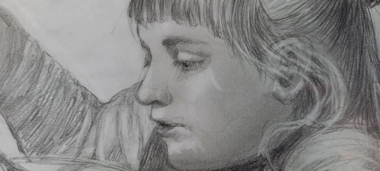 Drawing with gray pencils portrait of a little girl