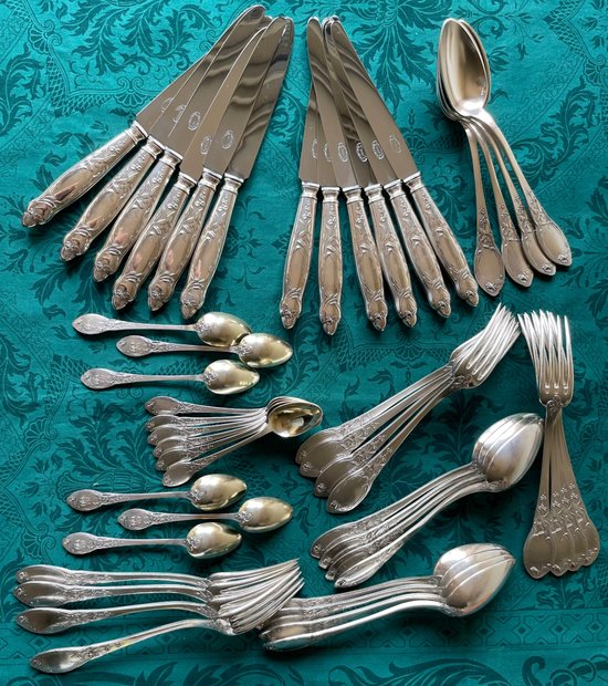 48-piece art nouveau cutlery set.