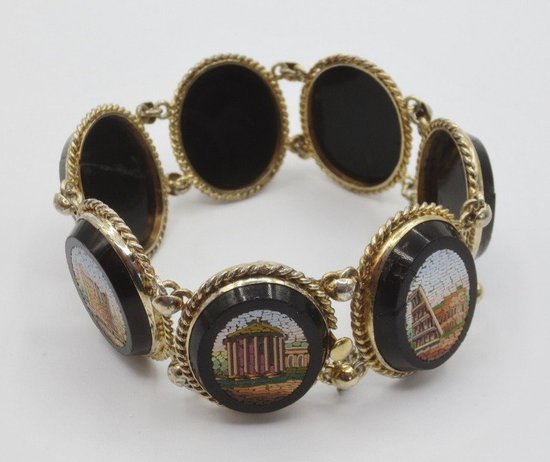 Black Onyx and Micro Mosaic Bracelet in Vermeil.