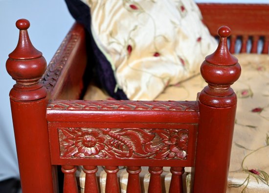 Barbed Bench in Teak, China - Late 19th Century