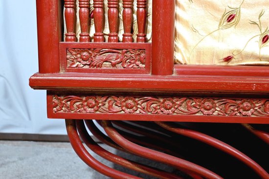 Barbed Bench in Teak, China - Late 19th Century