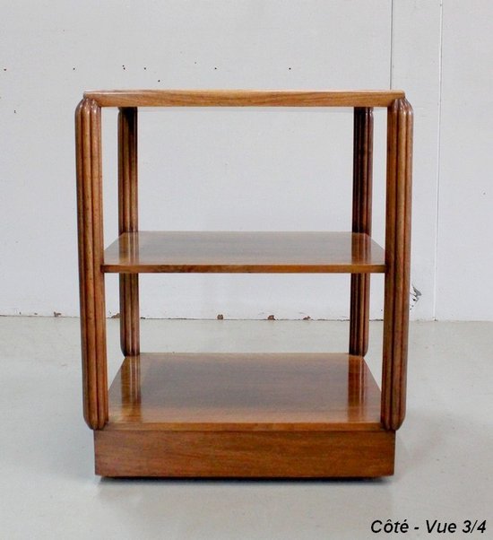 Serving Table on Wheels in Walnut, Art Deco - Early 20th Century