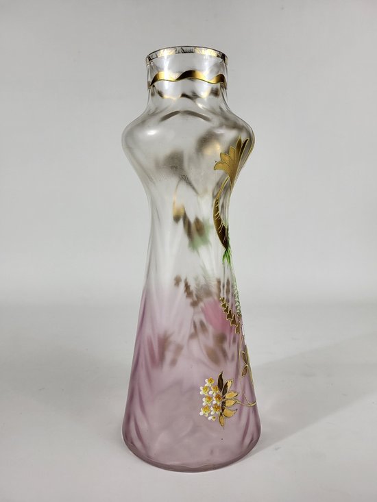 Enamelled glass vase in the style of Legras