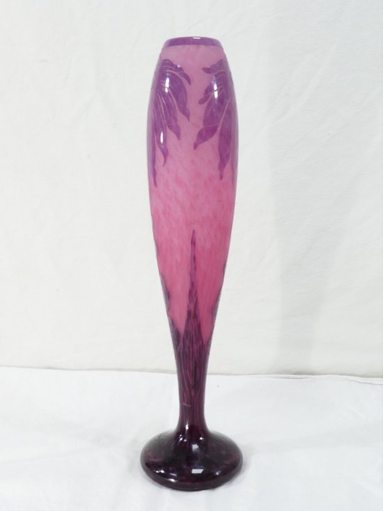  Grand Vase ART DECO aux DAHLIAS signé LE VERRE FRANCAIS /SCHNEIDER