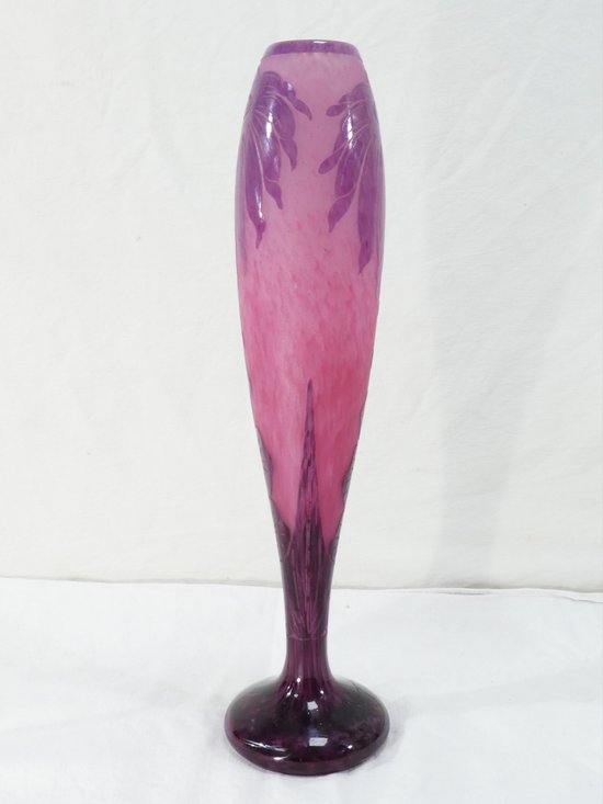  Grand Vase ART DECO aux DAHLIAS signé LE VERRE FRANCAIS /SCHNEIDER