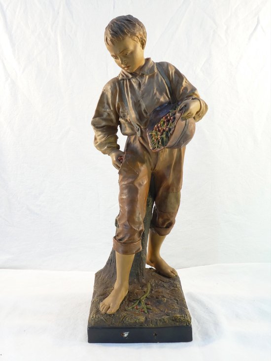 Joseph LE GULUCHE Terracotta statue ''The Boy with Cherries''