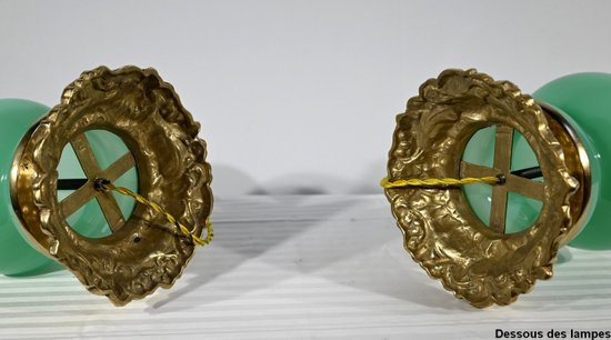 Pair of Opaline and Bronze Lamps - End of XIXth century